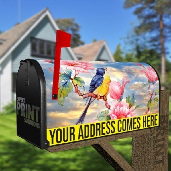 Cute Bird on a Rose Bush Decorative Curbside Farm Mailbox Cover