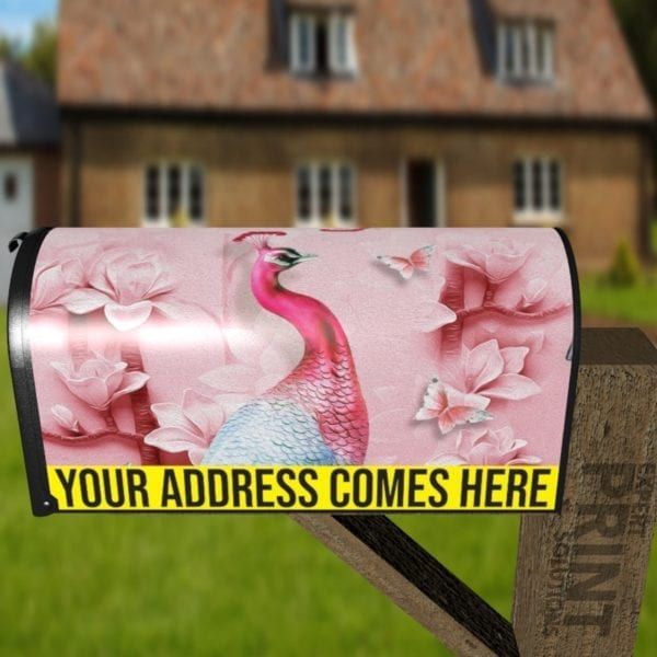 Pink and Blue Peacock Decorative Curbside Farm Mailbox Cover