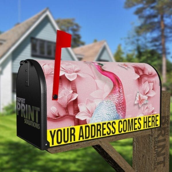 Pink and Blue Peacock Decorative Curbside Farm Mailbox Cover