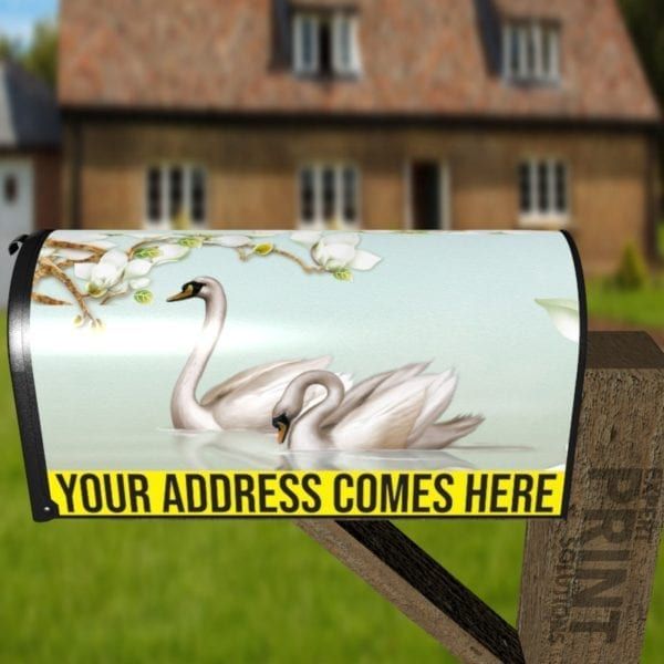 Swan Couple and White Blossoms Decorative Curbside Farm Mailbox Cover