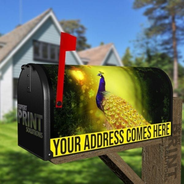 Golden Peacock Decorative Curbside Farm Mailbox Cover