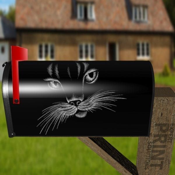 Black Cat Face Decorative Curbside Farm Mailbox Cover