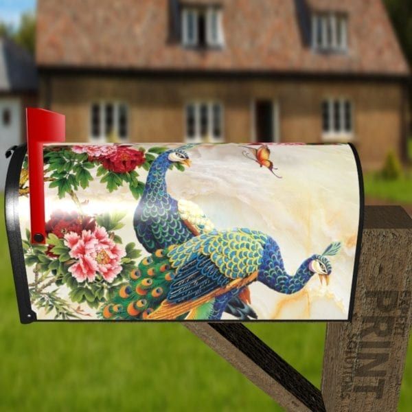 Beautiful Peacock Couple #2 Decorative Curbside Farm Mailbox Cover