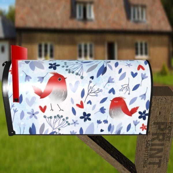 Folk Red Birds and Flowers Decorative Curbside Farm Mailbox Cover