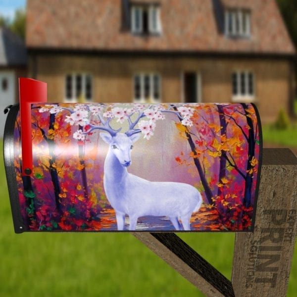 White Flower Deer Decorative Curbside Farm Mailbox Cover