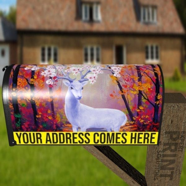 White Flower Deer Decorative Curbside Farm Mailbox Cover