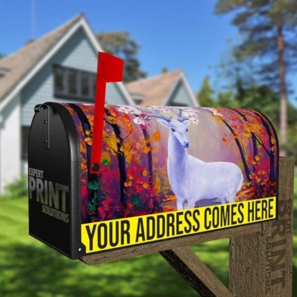 White Flower Deer Decorative Curbside Farm Mailbox Cover