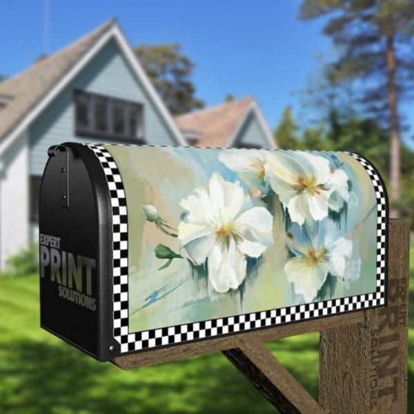 Delicate White Flowers Decorative Curbside Farm Mailbox Cover