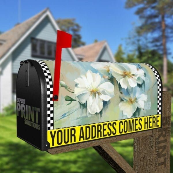 Delicate White Flowers Decorative Curbside Farm Mailbox Cover