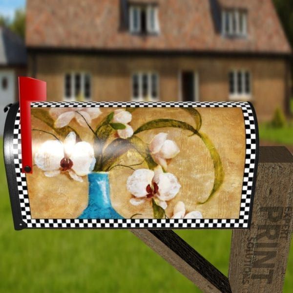 Blue Vase and White Orchid Decorative Curbside Farm Mailbox Cover