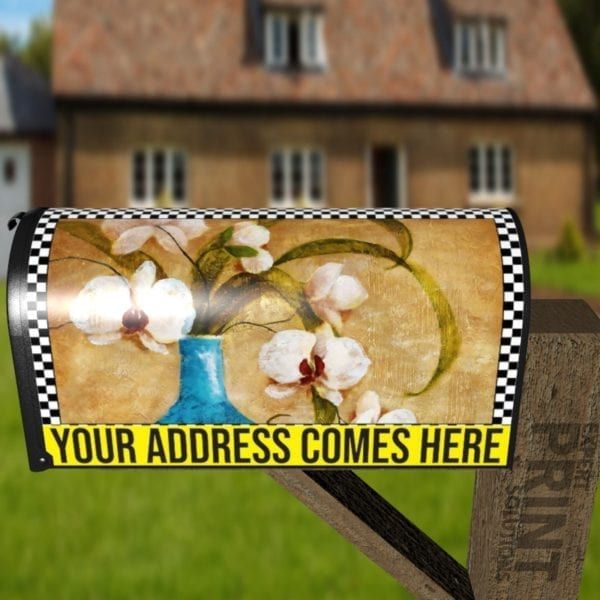 Blue Vase and White Orchid Decorative Curbside Farm Mailbox Cover