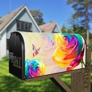 Rainbow Rose and Butterfly Decorative Curbside Farm Mailbox Cover