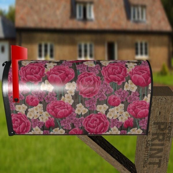 Rustic Flowers on Wood Pattern #6 Decorative Curbside Farm Mailbox Cover