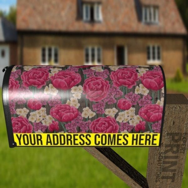 Rustic Flowers on Wood Pattern #6 Decorative Curbside Farm Mailbox Cover