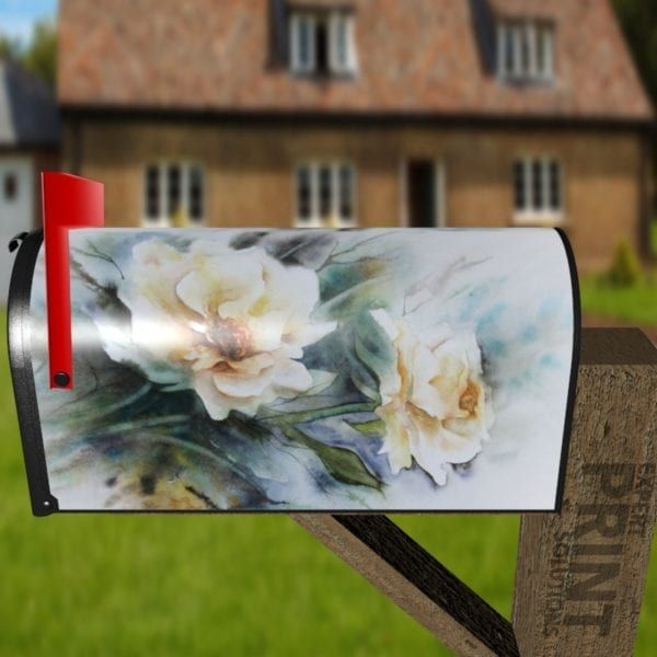 Delicate White Roses Decorative Curbside Farm Mailbox Cover