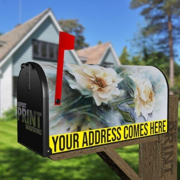 Delicate White Roses Decorative Curbside Farm Mailbox Cover