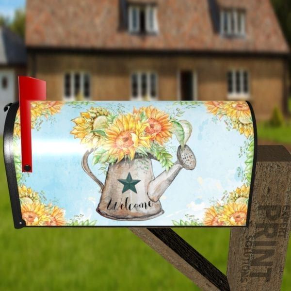 Sunflower Watering Can Decorative Curbside Farm Mailbox Cover