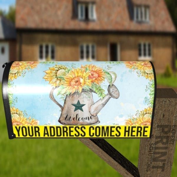 Sunflower Watering Can Decorative Curbside Farm Mailbox Cover