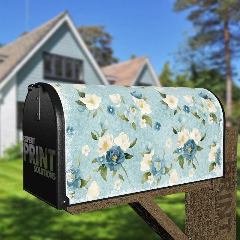 Little White and Blue Flowers Decorative Curbside Farm Mailbox Cover