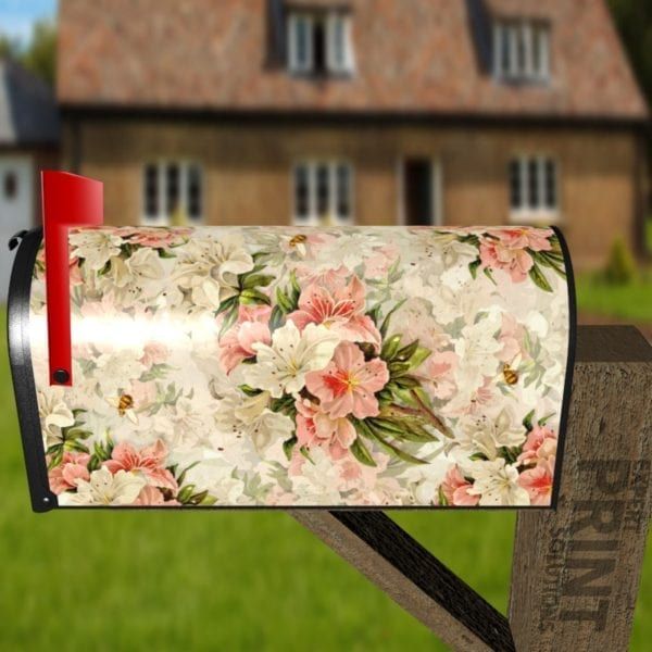 Pink and White Victorian Lilies Decorative Curbside Farm Mailbox Cover