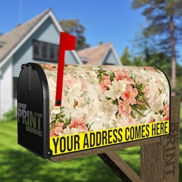 Pink and White Victorian Lilies Decorative Curbside Farm Mailbox Cover