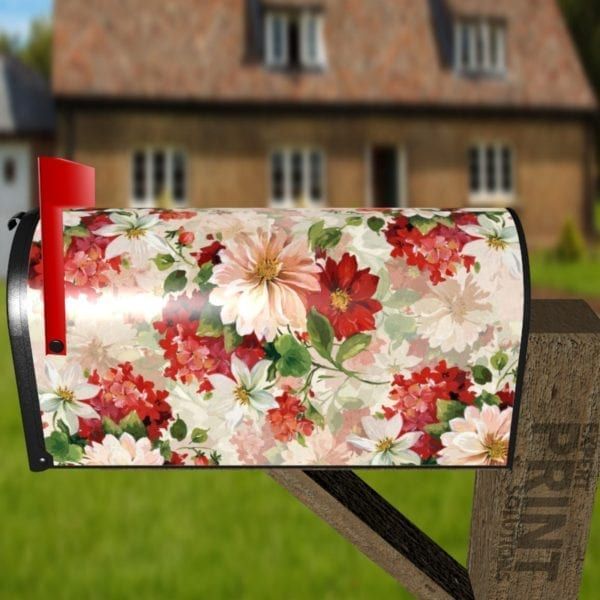 Red, Pink and White Victorian Flowers Decorative Curbside Farm Mailbox Cover