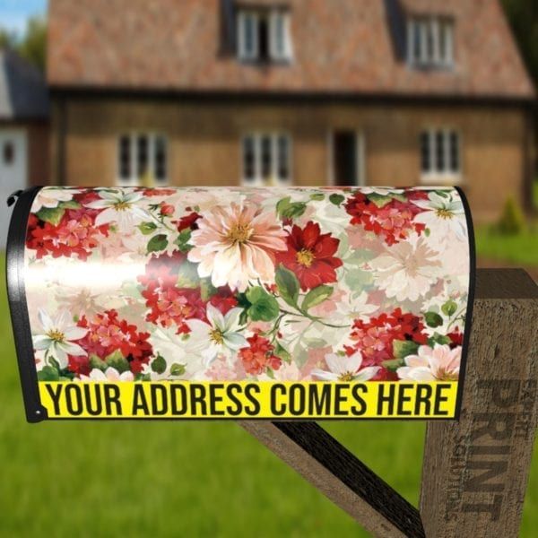 Red, Pink and White Victorian Flowers Decorative Curbside Farm Mailbox Cover