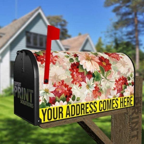 Red, Pink and White Victorian Flowers Decorative Curbside Farm Mailbox Cover