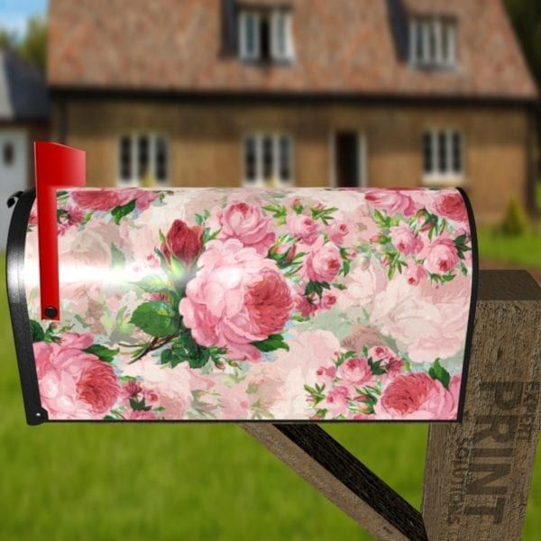 Pink Victorian Roses Decorative Curbside Farm Mailbox Cover