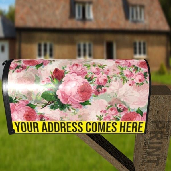 Pink Victorian Roses Decorative Curbside Farm Mailbox Cover