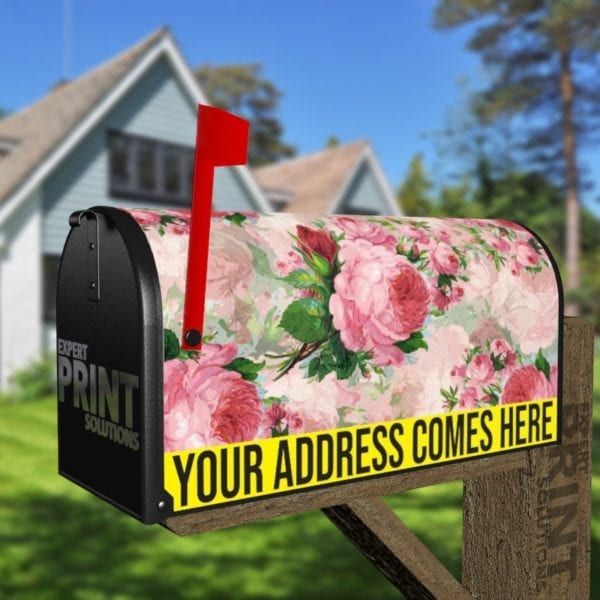 Pink Victorian Roses Decorative Curbside Farm Mailbox Cover