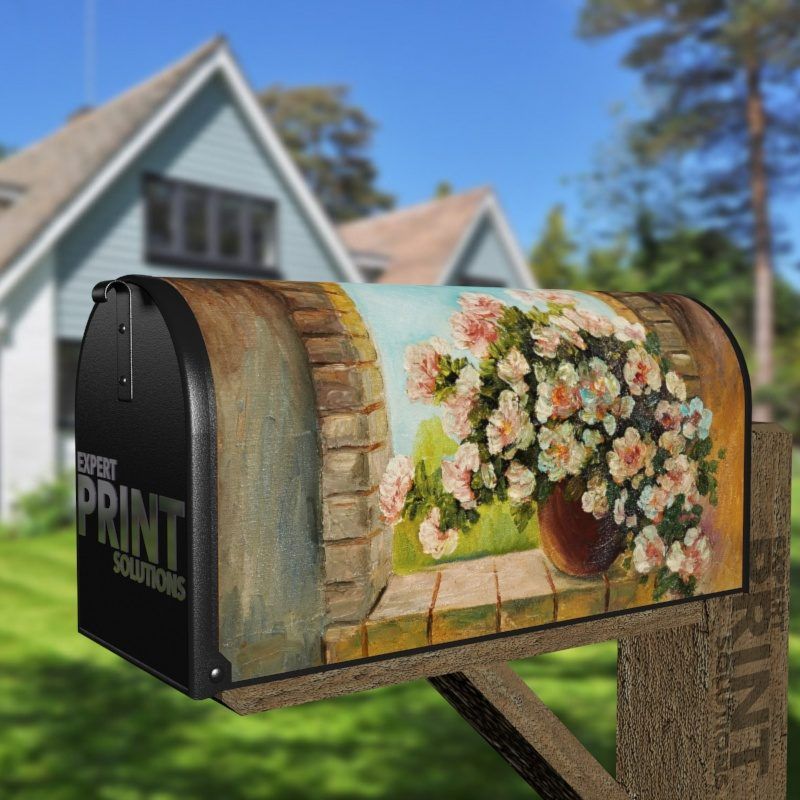 Flowers on a Stone Sill - Still Life Decorative Curbside Farm Mailbox Cover