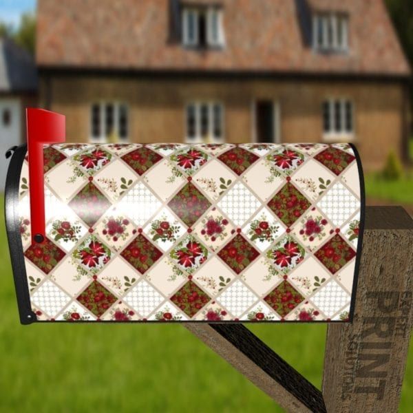 Folk Patchwork Quilt Pattern with Flowers #1 Decorative Curbside Farm Mailbox Cover