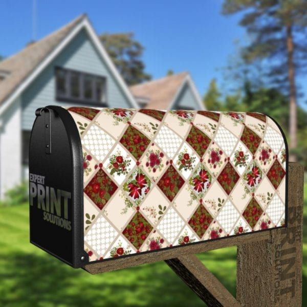 Folk Patchwork Quilt Pattern with Flowers #1 Decorative Curbside Farm Mailbox Cover