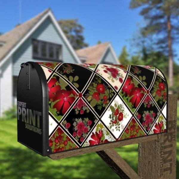 Folk Patchwork Quilt Pattern with Flowers #2 Decorative Curbside Farm Mailbox Cover