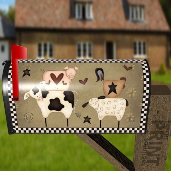 Country Farmhouse Stacked Animals Decorative Curbside Farm Mailbox Cover