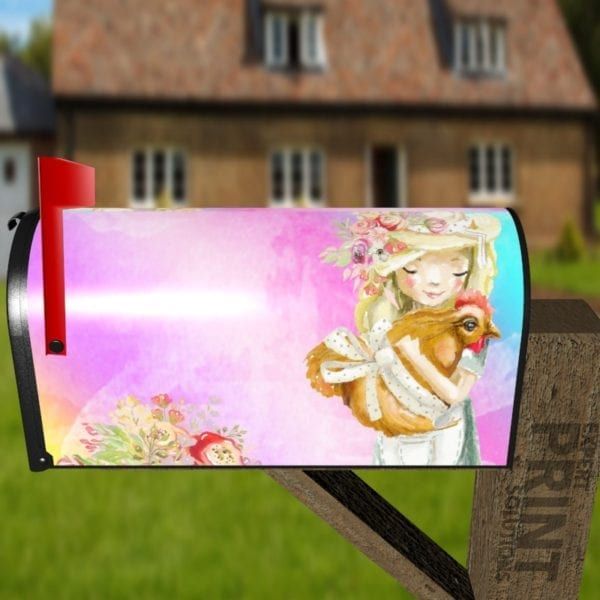 Little Girl and Her Chicken Decorative Curbside Farm Mailbox Cover