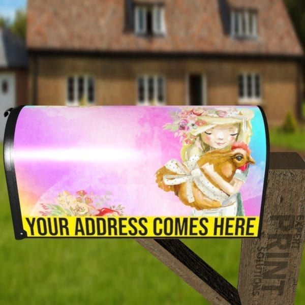 Little Girl and Her Chicken Decorative Curbside Farm Mailbox Cover