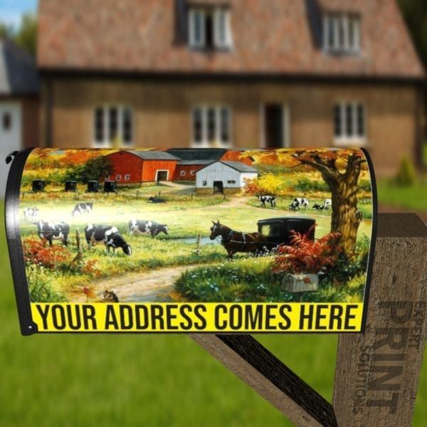 Old Farmhouse and Animals Decorative Curbside Farm Mailbox Cover