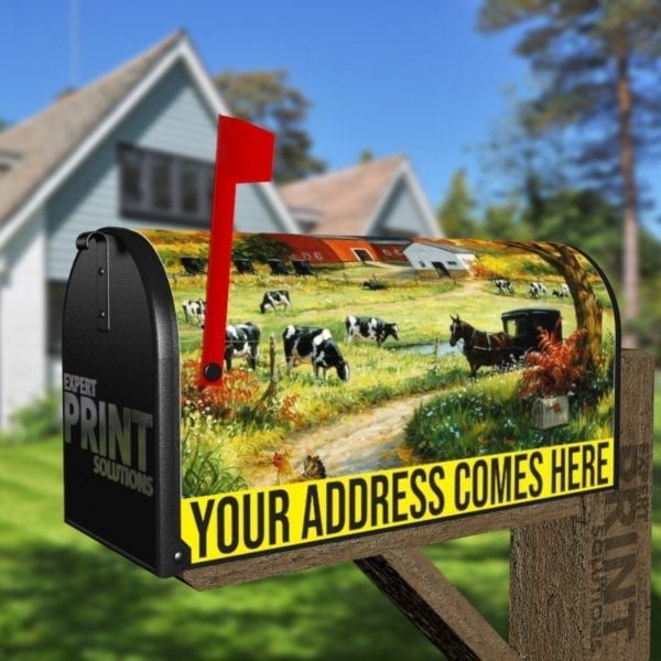 Old Farmhouse and Animals Decorative Curbside Farm Mailbox Cover