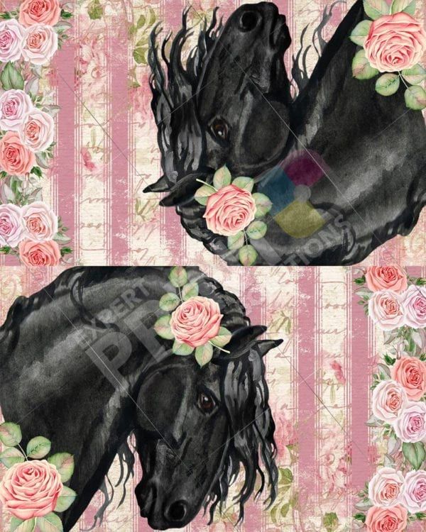 Beautiful Black Horse and Roses #1 Decorative Curbside Farm Mailbox Cover