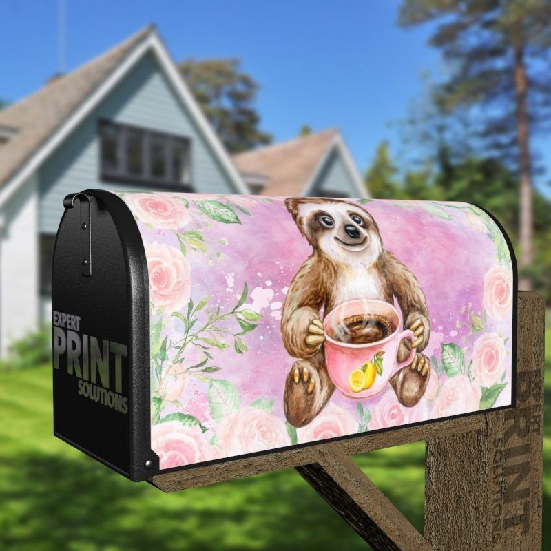 Cute Little Sloth with a Cup of Tea Decorative Curbside Farm Mailbox Cover