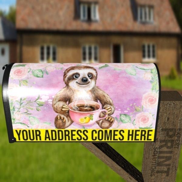 Cute Little Sloth with a Cup of Tea Decorative Curbside Farm Mailbox Cover