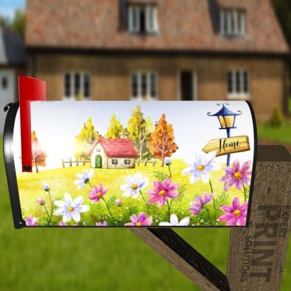 Little Adorable Flower Cottage Decorative Curbside Farm Mailbox Cover