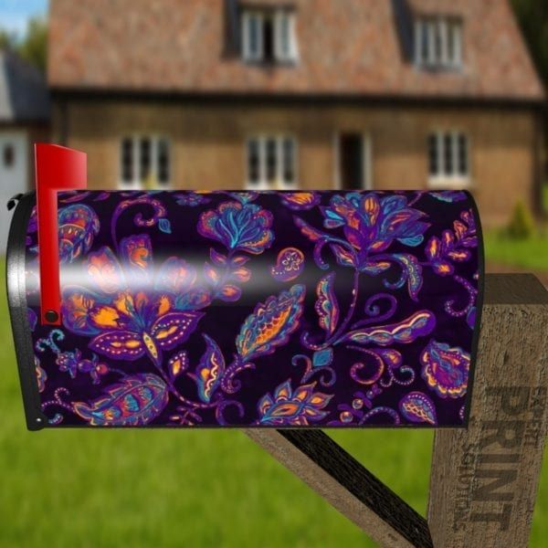 Bohemian Folk Art Paisley and Tulips Pattern #1 Decorative Curbside Farm Mailbox Cover