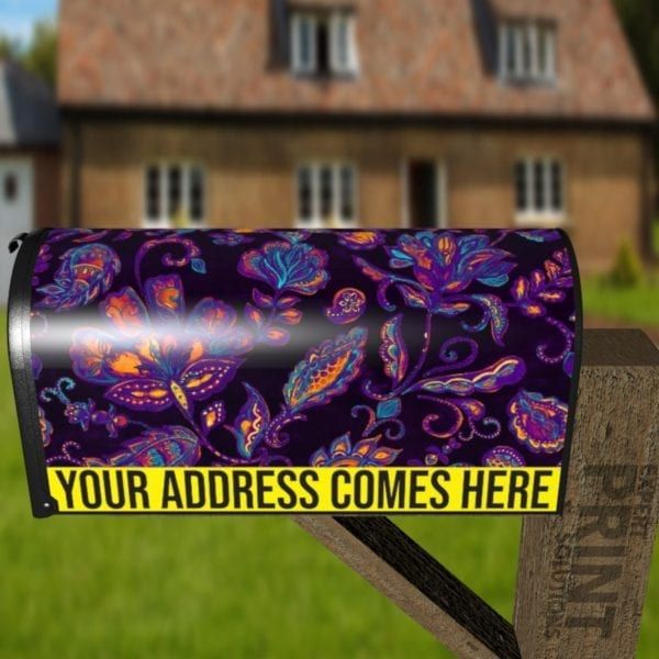 Bohemian Folk Art Paisley and Tulips Pattern #1 Decorative Curbside Farm Mailbox Cover