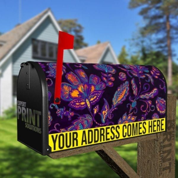 Bohemian Folk Art Paisley and Tulips Pattern #1 Decorative Curbside Farm Mailbox Cover