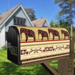 Bohemian Folk Art African Elephants Patchwork Pattern #1 Decorative Curbside Farm Mailbox Cover