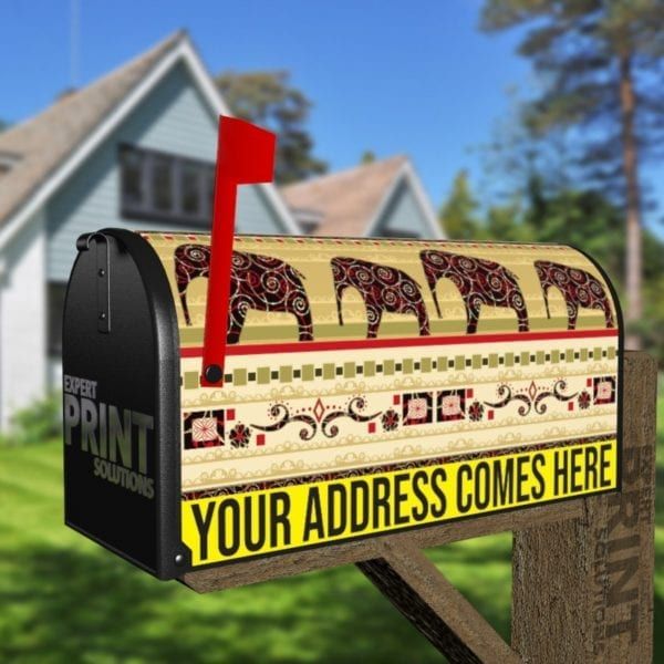Bohemian Folk Art African Elephants Patchwork Pattern #1 Decorative Curbside Farm Mailbox Cover