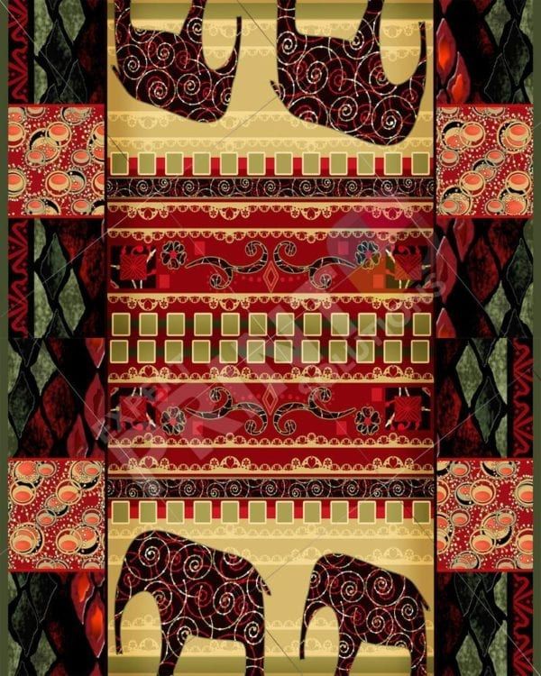 Bohemian Folk Art African Elephants Patchwork Pattern #3 Decorative Curbside Farm Mailbox Cover